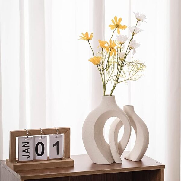 Off White Hollow Ceramic Vase Set of 2, - Image 2